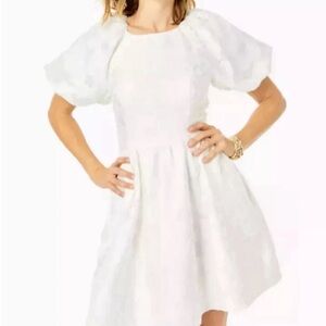 Lilly Pulitzer White Puff Sleeve Dress (P2P 20 inches, length 34inches)